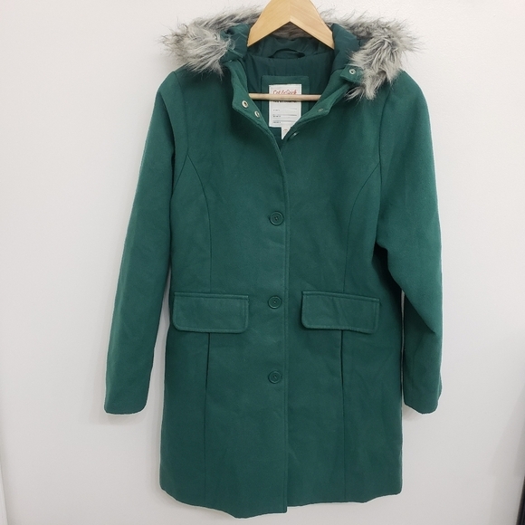 Cat & Jack Green Hooded Coat with Faux Fur Trim Girls Sz XXL - Picture 1 of 5